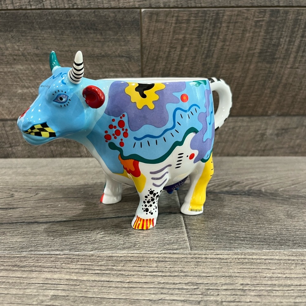 Cow Parade Doodle Vintage Mug Blue 7428 Abstract Art Cup Vintage 2002 Blue Retro